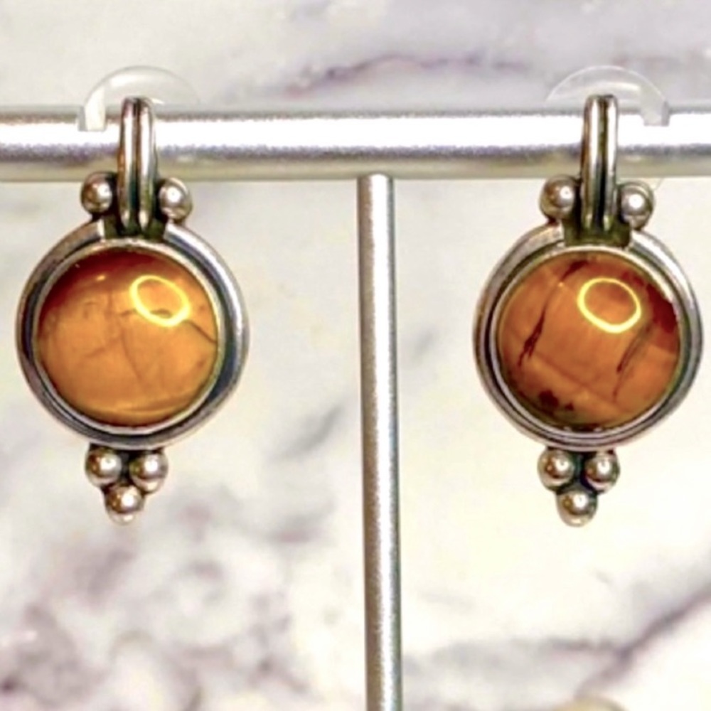 .925 Sterling Silver Tiger’s Eye Earrings